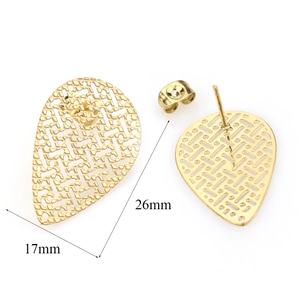 Boucles d'oreilles gouttes creuses en acier inoxydable doré, dimensions 17 mm sur 26 mm