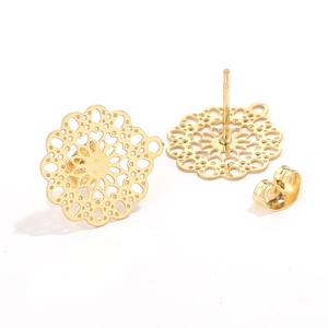 Goldene Edelstahl-Ohrringe im Boho-Stil mit Hohlmuster und Schmetterlingsverschluss