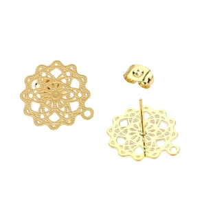 Böhmische Mandala-Blumen-Ohrhaken mit Aufhängeschlaufe in goldener Ausführung
