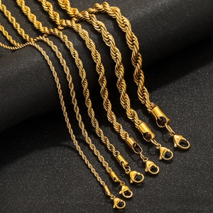 Polished gold stainless steel rope chains in various sizes with lobster clasp closures