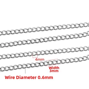 Polished stainless steel 4mm extension chain with 0.6mm wire for DIY jewelry making