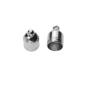 Detailed macro view of silver stainless steel cylinder cord ends for DIY jewelry making