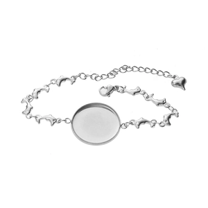 Base de bracelet dauphin 20mm en acier inoxydable avec plateau rond pour bijoux DIY