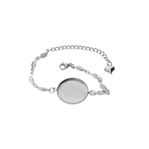 Base de bracelet 20mm en acier inoxydable avec plateau rond et chaîne feuille pour bijoux