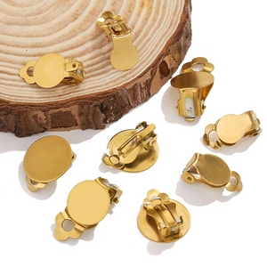 Gold plated stainless steel round ear clip base for DIY jewelry making accessories