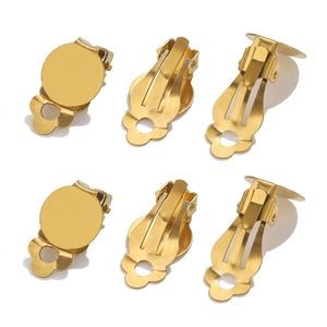 Gold plated stainless steel round clip-on earring bases for DIY jewelry making