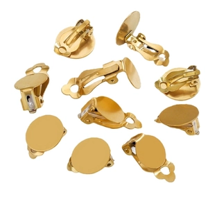 Gold-plated stainless steel round base clip-on earring converters for DIY jewelry making