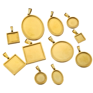 Goldfarbene Edelstahl-Cabochon-Fassungen in verschiedenen geometrischen Formen für DIY-Schmuck