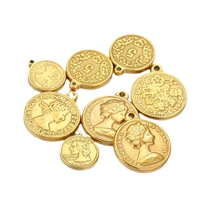 Vintage gold coin pendants with Elizabeth II relief for DIY stainless steel necklaces