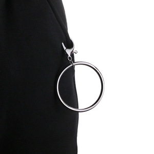 Hip hop punk style metal circle pants chain with lobster clasp on black fabric