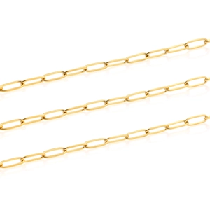 Polished gold stainless steel paperclip chain necklace featuring sleek oval link structure