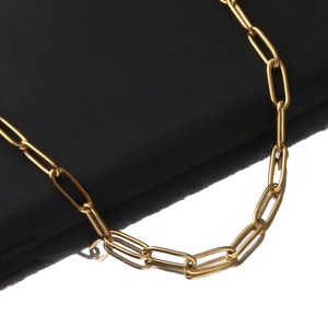 Minimalist gold stainless steel paperclip chain necklace with oval links and mirror finish