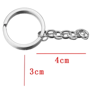 Polished stainless steel key ring with 3cm flat split ring and 4cm extension chain links