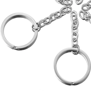 Minimalist silver stainless steel split key ring with short cross chain connector