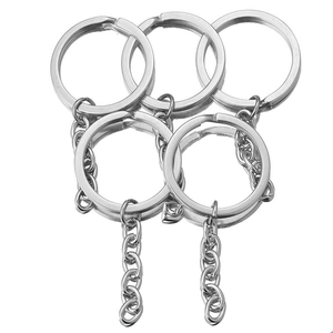 5pcs set of silver stainless steel flat split key rings with short chain links