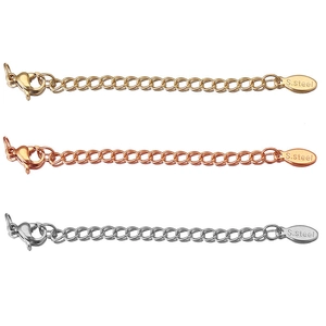 Three-color stainless steel extension chains with lobster clasps and S.steel tags