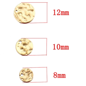 Golden stainless steel hammer texture round pendants in 8mm 10mm 12mm sizes for DIY jewelry