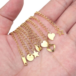 5cm gold vacuum plated stainless steel extension chains with various decorative charms