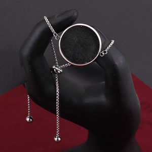 Bracciale bolo regolabile in acciaio inossidabile con castone tondo per gioielli fai-da-te