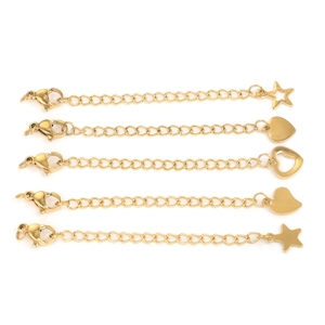 5cm gold-plated stainless steel extension chains with lobster clasps and star heart charms