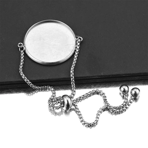 Bracciale DIY regolabile in acciaio inossidabile argento con base rotonda e chiusura a sfera