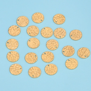 Golden stainless steel hammer textured round pendants for DIY jewelry making sets