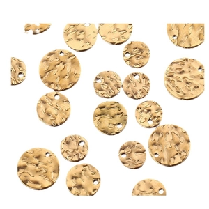 Hammered golden stainless steel round charms for DIY jewelry making with top hole