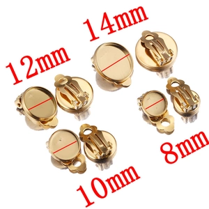 Golden tray clip-on earrings bases in 8mm to 14mm sizes for DIY jewelry making