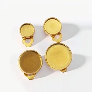 Golden stainless steel bezel clip-on earring bases in four sizes for DIY jewelry making