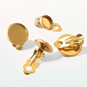 Stainless Steel Earring Clip Base Bezel Tray For DIY Jewelry Making Round Non-Pierced Earring Findings Components
