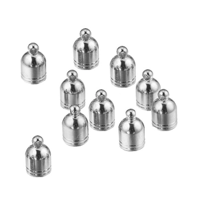 Polished silver stainless steel cord end caps with rings for DIY jewelry making 10pcs set