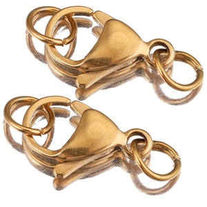 Polished gold stainless steel lobster clasps with open rings for DIY jewelry necklaces
