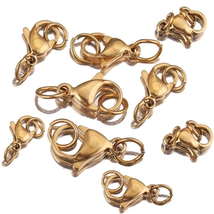 Polished gold 304 stainless steel lobster clasps with jump rings for DIY jewelry making