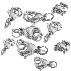 Polished silver stainless steel lobster clasps with jump rings for DIY jewelry making