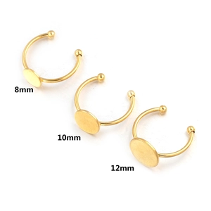 Basi per anelli regolabili in acciaio dorato con vassoi piatti da 8mm, 10mm e 12mm
