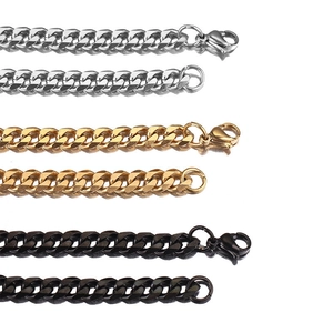 Polished stainless steel hip-hop cuban chain necklaces in silver gold and black tones