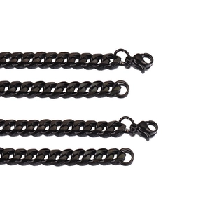 Polished black stainless steel Cuban curb chain necklace featuring a secure lobster clasp