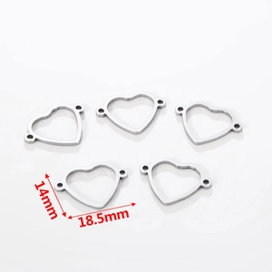 Detailed view of heart-shaped stainless steel DIY jewelry connectors, 18.5mm width