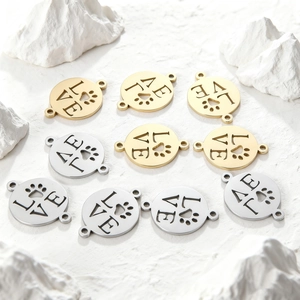 Polished stainless steel LOVE heart paw charms in gold and silver for DIY jewelry