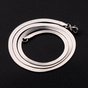 Sleek silver flat snake bone chain necklace in polished stainless steel for a hip-hop look