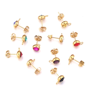 Colorful gemstone earrings with 7mm round gold plated stainless steel DIY studs