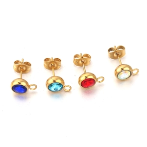 7mm gold stainless steel ball stud earring components with loop for DIY jewelry making