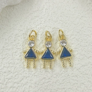 Three golden girl pendants with triangle blue zircon for DIY jewelry crafts