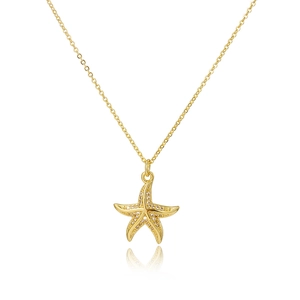 Collana con ciondolo a stella marina dorata con zirconi bianchi e catena fine