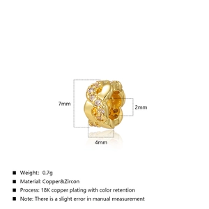18K gold plated copper spacer bead with wavy texture and zircon for DIY jewelry