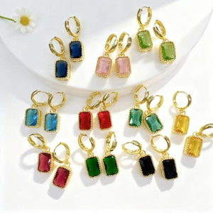 Elegante Geometrische Rechthoekige Hangoorbellen Koper Verguld Strass Oorbellen Voor Dames Mode Sieraden Cadeau