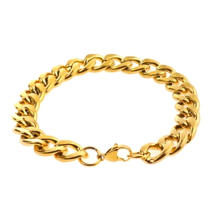 Minimalist gold stainless steel Cuban link bracelet with lobster clasp for street style