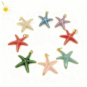 Pendentifs étoile de mer en huit couleurs d'émail avec anneaux dorés pour bijoux DIY
