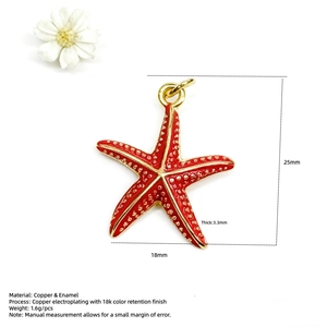 Pendentif étoile de mer en émail rouge plaqué or 18 carats pour bijoux DIY