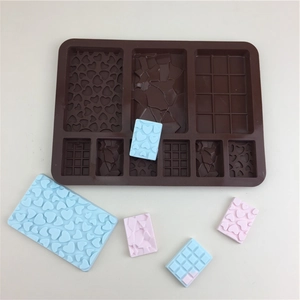 Brown silicone mold for chocolate and fondant with heart and waffle patterns